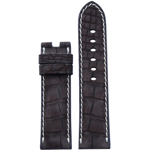 Mocha Nubuck Alligator (Full Cut) Watch Strap with White Stitching for Panerai Deploy | Panatime.com