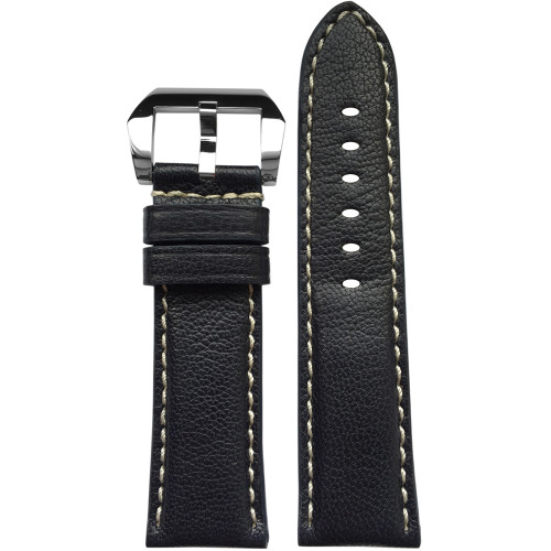 24mm (XL) Navy Padded Vintage Leather Watch Strap with White Stitching | Panatime.com