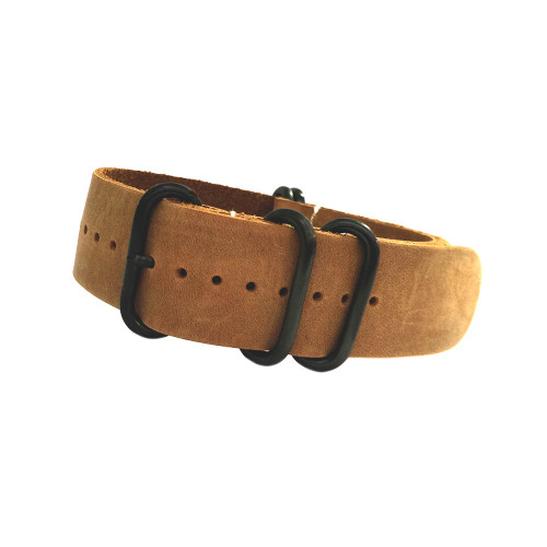 Light Brown 5-Ring PVD Natural Vintage Leather One-Piece Watch Strap | Panatime.com