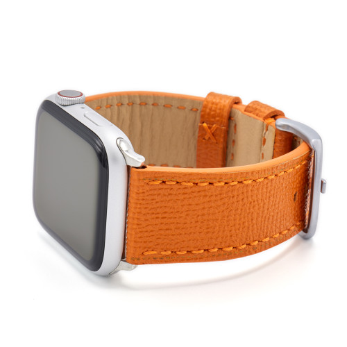 Orange French | Leather Watch Band with Match Stitching for Apple Watch