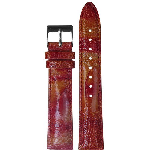 18mm Orange/Red Genuine Ostrich, Handmade Watch Strap with Match Stitching (for Michele) | Panatime.com