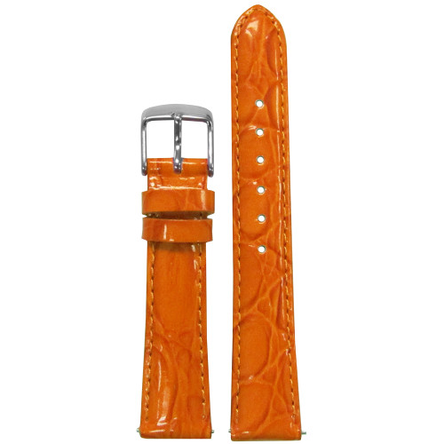 16mm Orange Glossy Embossed Leather Gator Watch Strap with Match Stitching (for Michele) | Panatime.com