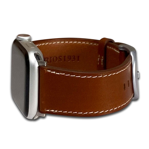 Apple Watch | Hermes Leather | Cognac | Cream White Stitch | 2.7mm | Panatime.com