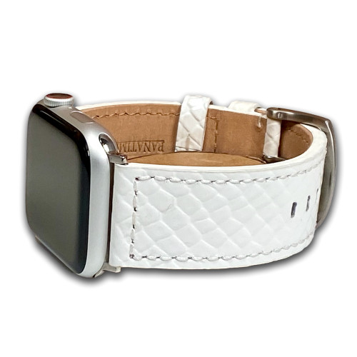 White Reptilian Watch Band with White Stitching | For Apple Watch