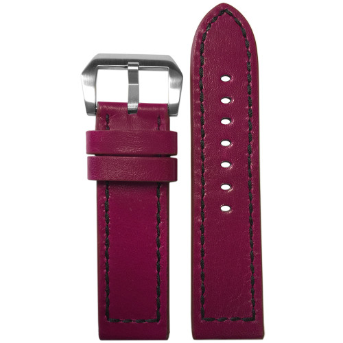 24mm Purple Genuine Vintage Leather Watch Strap with Black Box Stitching | Panatime.com