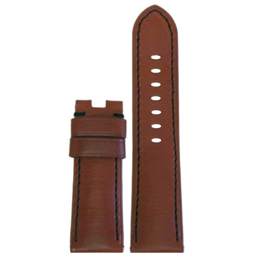 24mm Rou HZ Vintage Leather Watch Strap with Black Stitching for Panerai Deploy | Panatime.com