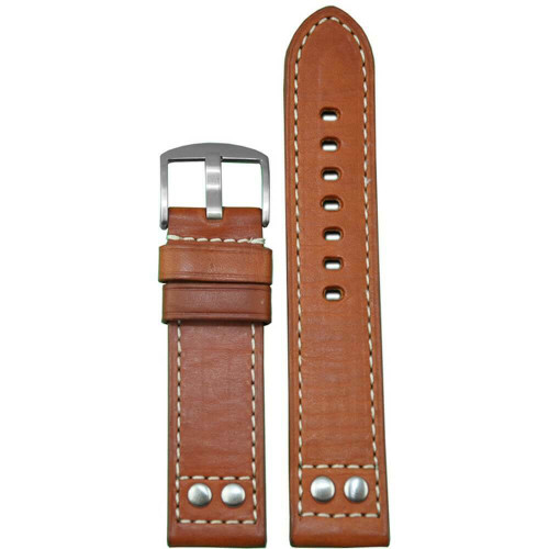 Rou Pilot Style Oiled Leather, Brush Rivets - Flat, White Stitching | Panatime.com