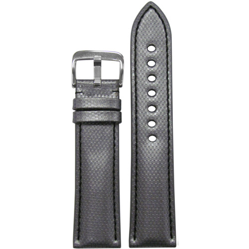 22mm Silver "KVLR" Style Synthetic Watch Strap- Leather Backing, Black Stitching | Panatime.com