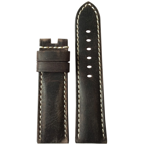 22mm Slate Vintage Leather Watch Strap with White Stitching for Panerai | Panatime.com