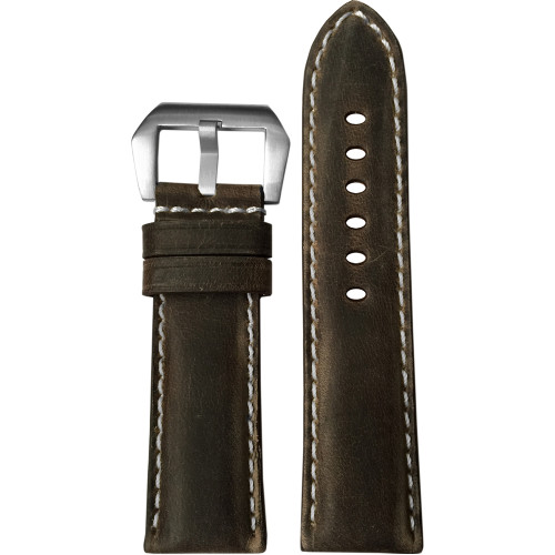 22mm (XL) Slate Padded Distressed Vintage Leather Watch Strap with White Stitching | Panatime.com