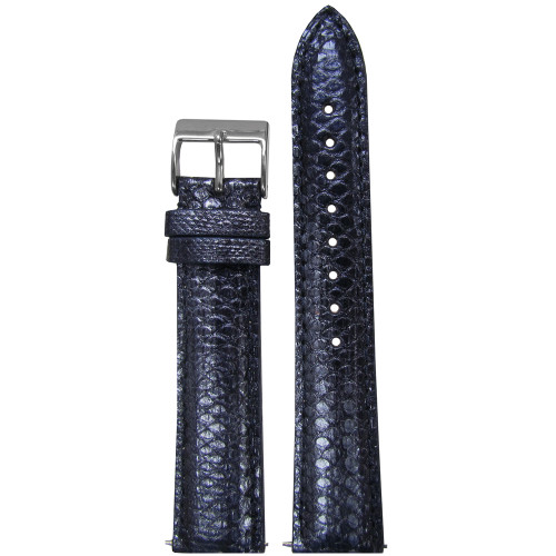 Dark Blue Snake Skin, Handmade Watch Strap with Match Stitching and Quick Release Pins (for Michele) | Panatime.com