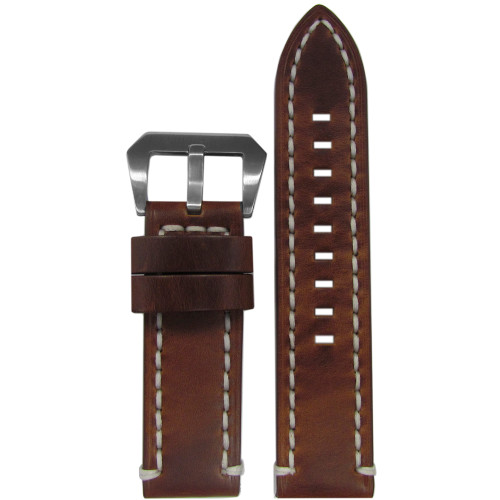 Vintage Tobacco Genuine Leather Watch Strap with White Stitching | Panatime.com