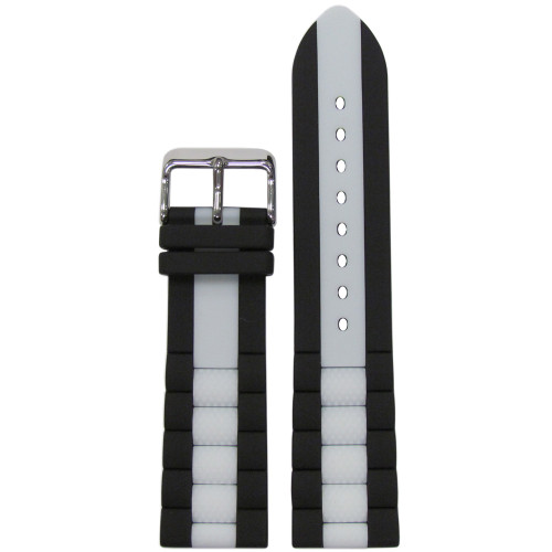 Black Oyster Waterproof Silicone Diver Watch Strap with White Stripe (MS3344) | Panatime.com