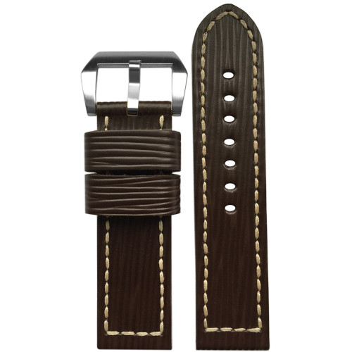 24mm Wood Genuine Vintage Leather Watch Strap with White Box Stitching | Panatime.com